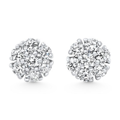 Pompeii3 1Ct Diamond Cluster Pave Studs Screwback Earrings 14k Gold Lab Created