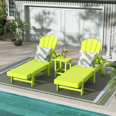 WestinTrends Malibu 3 Piece Poly Reclining Chaise Lounge With Wheels