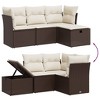 vidaXL Patio Sofa Set with Cushions Outdoor Furniture 4 Piece Poly Rattan - Brown and Cream without storage - 3 of 4