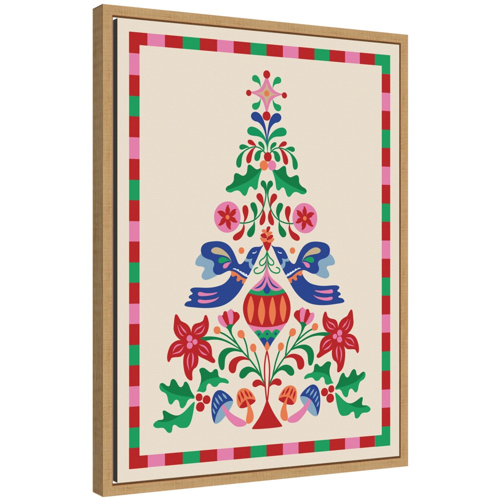 Photos - Other Decoration Kate & Laurel All Things Decor Sylvie Framed Canvas Folk Art Christmas Tree by Rachel Lee