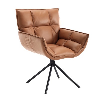 Beautyolove Light Brown Faux Leather Upholstered Swivel Accent Chair Armchair Home Office Chair