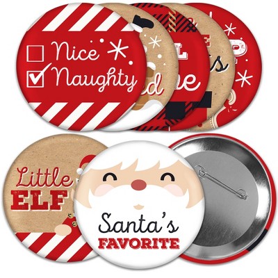 Big Dot of Happiness Jolly Santa Claus - 3 inch Christmas Party Badge - Pinback Buttons - Set of 8