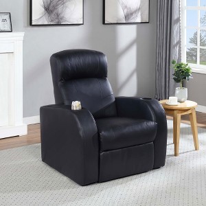 Leather Recliner with Cup Holder, Contemporary Upholstered Chair - 1 of 4