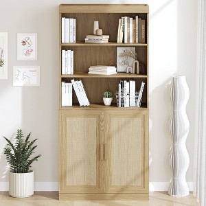 PexFix 67"x31"x16" Wood Accent Cabinet with Adjustable Shelves in Natural Color - 1 of 4