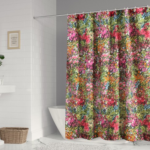 Basel Floral Lined Shower Curtain With Grommets - Levtex Home : Target
