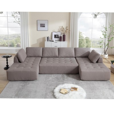 GDFStudio Belor 138.5" Transitional 6-Seater U-shaped Mesh Upholstered Modular Sofa