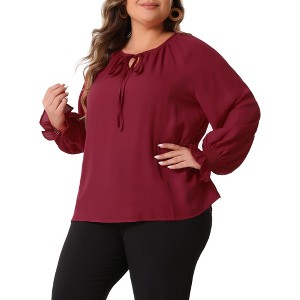 Agnes Orinda Women's Plus Size V-Neck Drawstring Long Sleeve Casual Blouses - 1 of 4