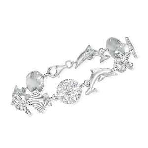 Ross-Simons Sterling Silver Sea Life Link Bracelet - 1 of 4