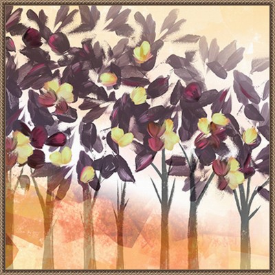 30"x30" Purple Trees Abstract Canvas Art with Bronze Frame