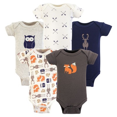 Hudson Baby Infant Boy Cotton Preemie Bodysuits 5pk, Forest, Preemie