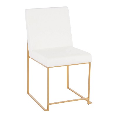 Set of 2 White Velvet and Gold Metal High Back Dining Chairs