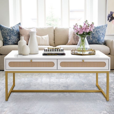 Rattan and Metal Coffee Table