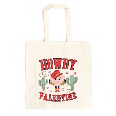 City Creek Prints Howdy Valentine Heart Canvas Tote Bag - 15x16 - Natural