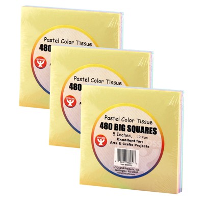 Hygloss® 5" Tissue Squares, Pastel Colors, 480 Per Pack, 3 Packs