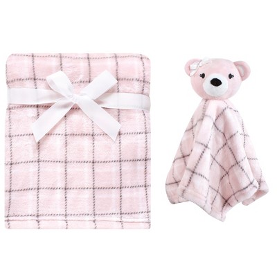 Hudson Baby Infant Girl Plush Blanket with Security Blanket, Pink Bear, One Size