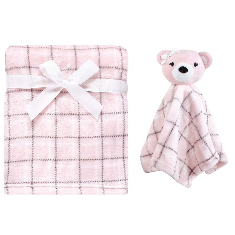Hudson Baby Infant Girl Plush Blanket with Security Blanket, Pink Bear, One Size, 1 of 6