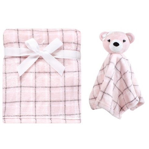 BabyPrem Baby Comfort Blanket Soft Satin Bear Gift Blue Pink Boys Girls Soft Toy 