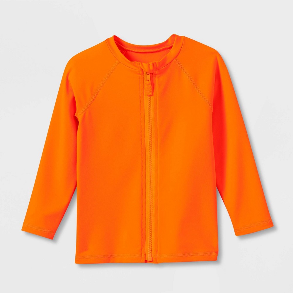 Toddler Boys' Zip-Up Long Sleeve Rash Guard Swim Shirt - Cat & Jack Orange 2T