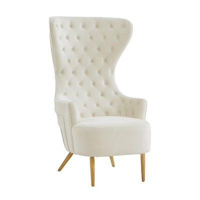 Jezebel Velvet Wingback Chair by Inspire Me! Home Decor Cream 29.9"W x 35.4"D x 51.2"H