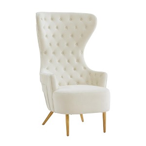 Jezebel Velvet Wingback Chair by Inspire Me! Home Decor Cream 29.9"W x 35.4"D x 51.2"H - 1 of 4