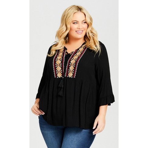 Aveology| Women's Plus Size Kiara Embroidered Top - Black - 18w/20w ...