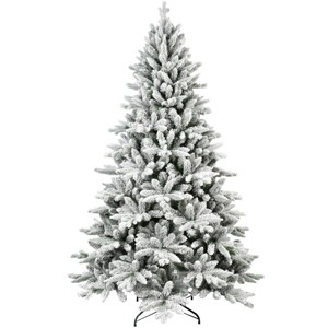 Realistic Flocked Artificial Christmas Tree, Hinged Faux Xmas Tree with PE & PVC Snowy Tips, Metal Stand, Indoor Decoration - Koiai - 1 of 4
