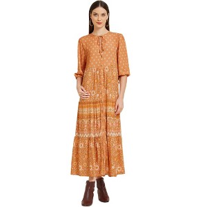 Allegra K Women's Boho Long Floral Ruffle Half-Sleeve Cuffed Casual A Line Dress - 1 of 4