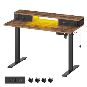 VASAGLE Electric Standing Desk with Drawers, Sit Stand Desk with Built-in Power Strip, Adjustable Height, 23.6 x 47.2 Inches - 1 of 4