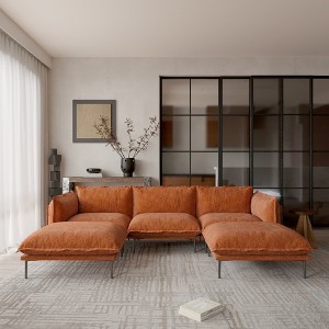 Velvet Modular Sectional Sofa with Chaise,111" Modern U-Shaped Couch for Living Room,8" High Metal Legs, Easy to Clean, Orange - 1 of 4