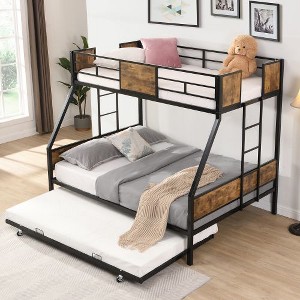 Kumasinova Modern Twin Over Full Bunk Bed, Sturdy Metal Bed Frame with 2 Side Ladder and Full-Length Guardrail, Large Under-Bed Storage - 1 of 4