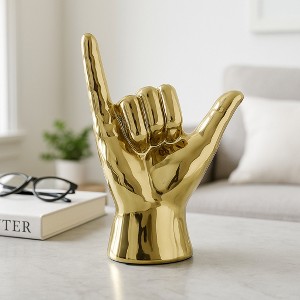 Decorative Stoneware Ceramic Hand Sculpture with Shaka Gesture Silhouette Contemporary Abstract Accent Art Figurine Modern Handcrafted Display Object - 1 of 4