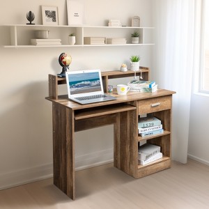 KTMBDW Computer Desk with 2 Drawers and Open Storage Shelf, Wood Writing Home Office Workstation, Office Desk with Drawers for Bedroom - 1 of 4
