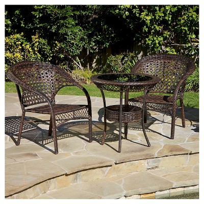 Sonora Wood 3pc Wicker Patio Bistro Set - Brown - Christopher Knight Home