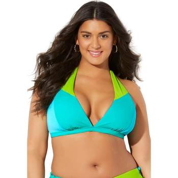Swimsuits for All Women's Plus Size Romancer Colorblock Halter Triangle Bikini Top