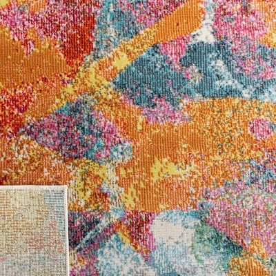 Lillian Blue and Orange Floral Synthetic Area Rug