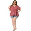 Agnes Orinda Women's Plus Size Boho Ditsy Floral V Neck Ruffle Tiered Pleated Babydoll Blouses - 3 of 4