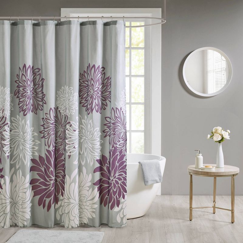 Calla Printed Floral Shower Curtain Purple, 1 of 5