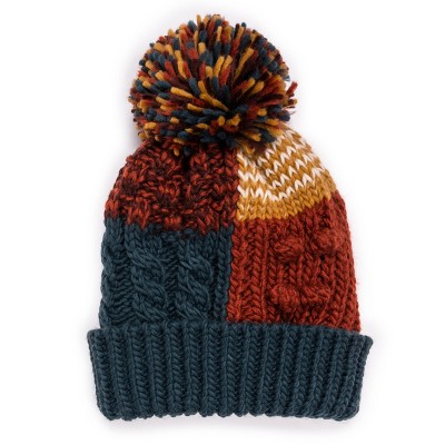 MUK LUKS Patchwork Pom Cuff Cap