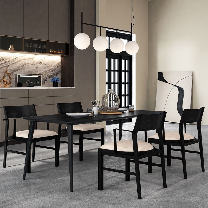 Tangkula Dining Chair w/ Arms Set of 4 Modern Kitchen Chairs w/ Contoured Backrest Black & Beige, 3 of 9