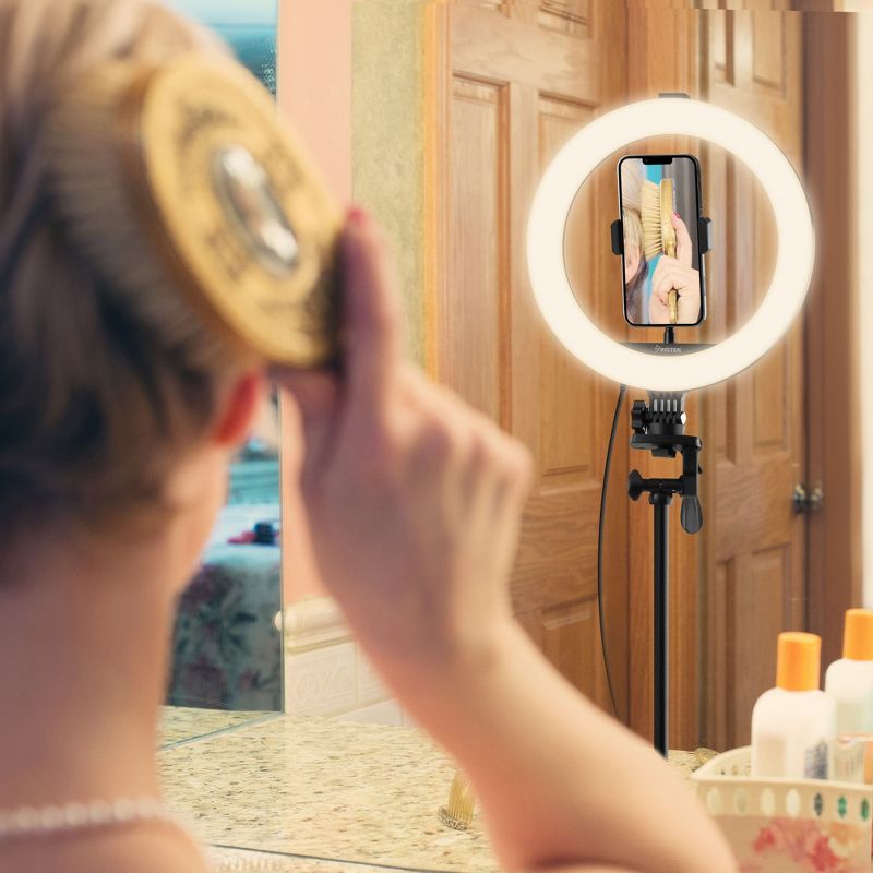Insten 10'' Selfie Ring Light 53'' Tripod Stand Phone Holder, RGB Dimmable Lamp, 10 Brightness Level for Makeup Live Stream YouTube Video Tiktok, 2 of 10