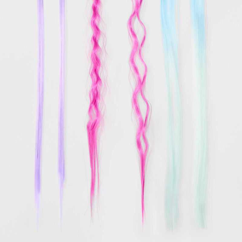 Girls&#39; 6pk Mixed Clip Set with Faux Hair Extensions - Cat &#38; Jack&#8482; Blue/Purple/Pink, 4 of 5