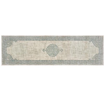 Ivory and Teal Rectangular Synthetic Oriental Area Rug