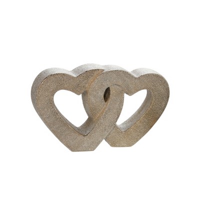 Glam Interlocking Heart Sculpture - Ceramic Decorative Object - Metallic Finish - Elegant Home & Office Decor for Living Room, Bedroom - 6" Gold