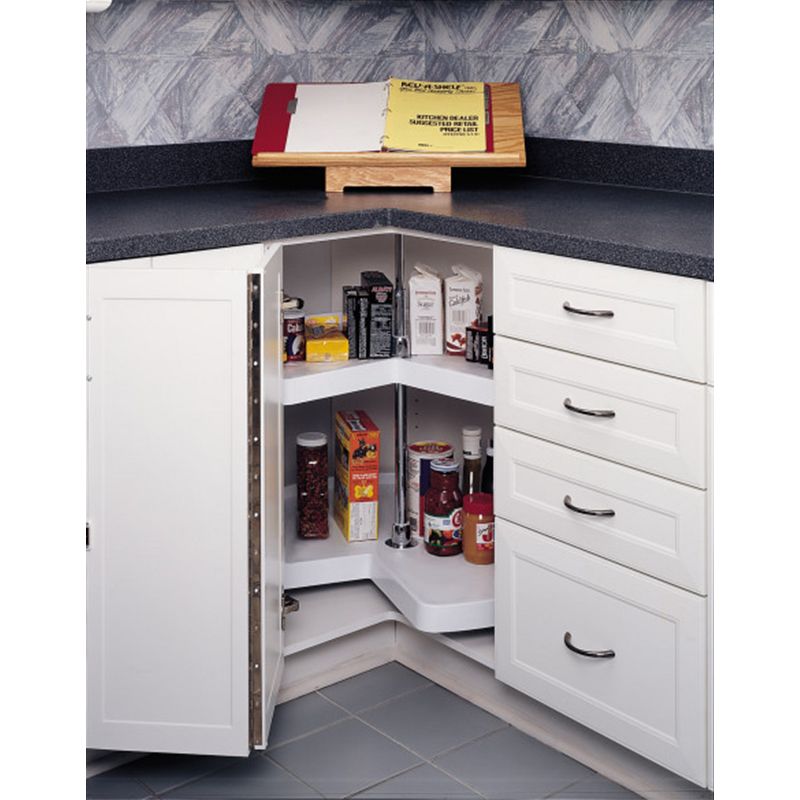 Rev-A-Shelf 18" Kidney Shaped Dual Tier Lazy Susan Organizer for Corner Base Kitchen Cabinets, Plastic Home Storage Shelves, White, 6472-18-11-52, 5 of 6