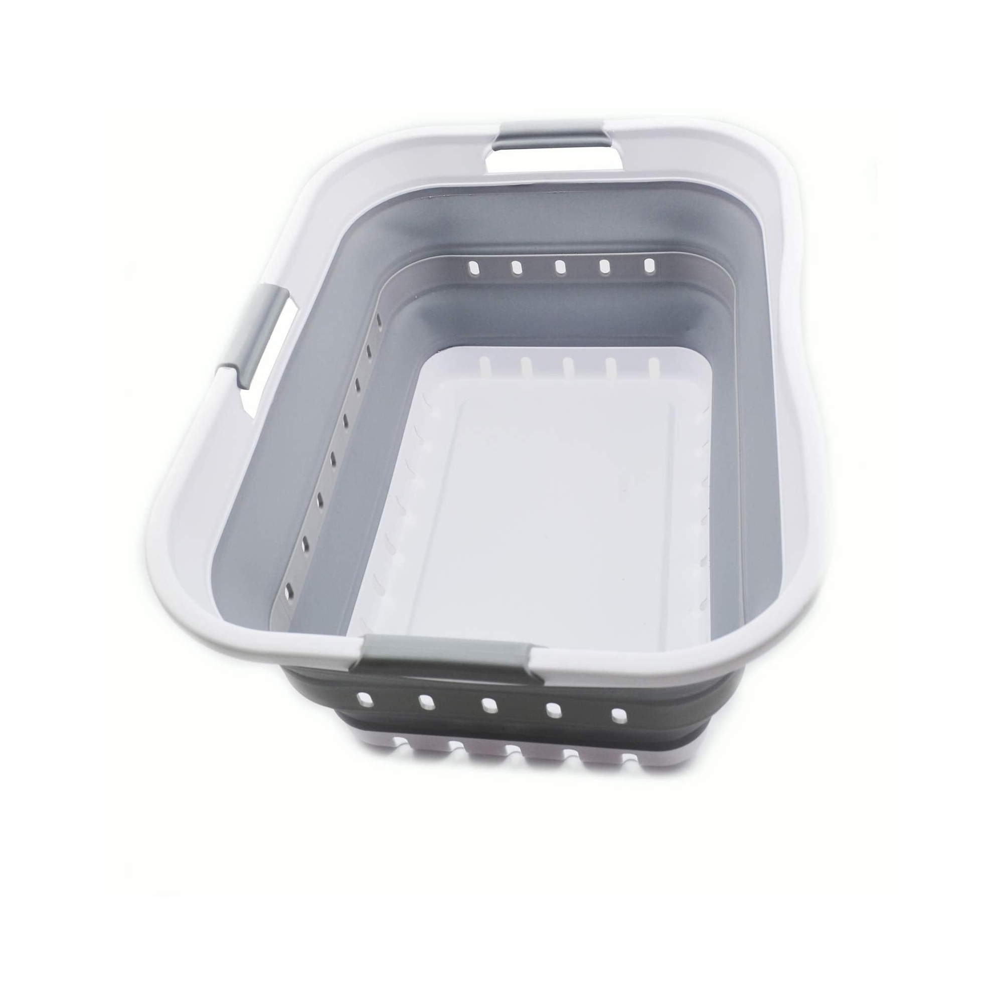 SAMMART 42L (11 gallon) Collapsible Plastic Laundry Basket, White/Grey