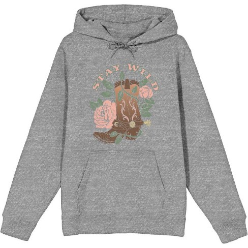 Vintage Country Stay Wild Adult Heather Gray Long Sleeve Hoodie-XS