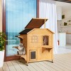 2 Story Outdoor Cat House,Weatherproof Wooden Cat Shelter with Escape Door Openable Roof and Platforms for Feral Cats,Natural - LAOTIES - 2 of 4