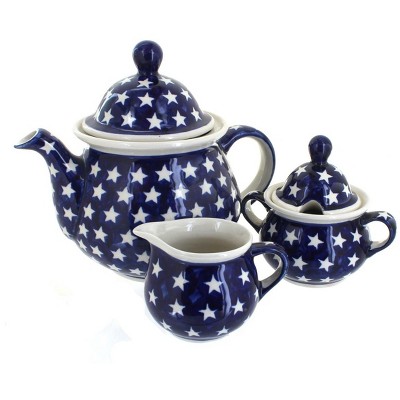 Blue Rose Polish Pottery Stars 3 PC Large Tea Set
