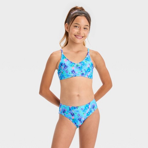 Girls' 'Blurred Lines' Floral Printed Bikini Set - art class™ XS