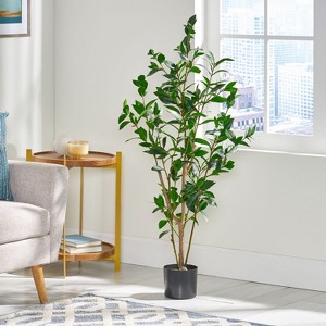 Okak 47IN Indoor Artificial Laurel Tree with Glossy Leaves and Slim Trunk, Pre-Potted Faux Trees with Pot, Plants Decor for Home, Office, Green - 1 of 4